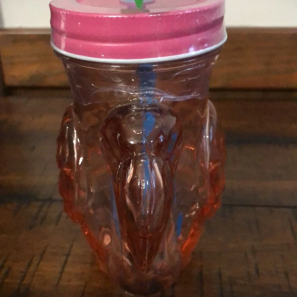 Pink Flamingo Mason Jar with Straw New